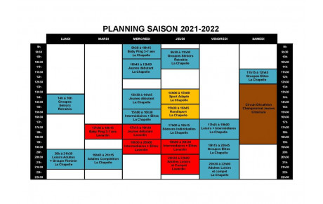 Nouveau Planning Saison 2021-2022